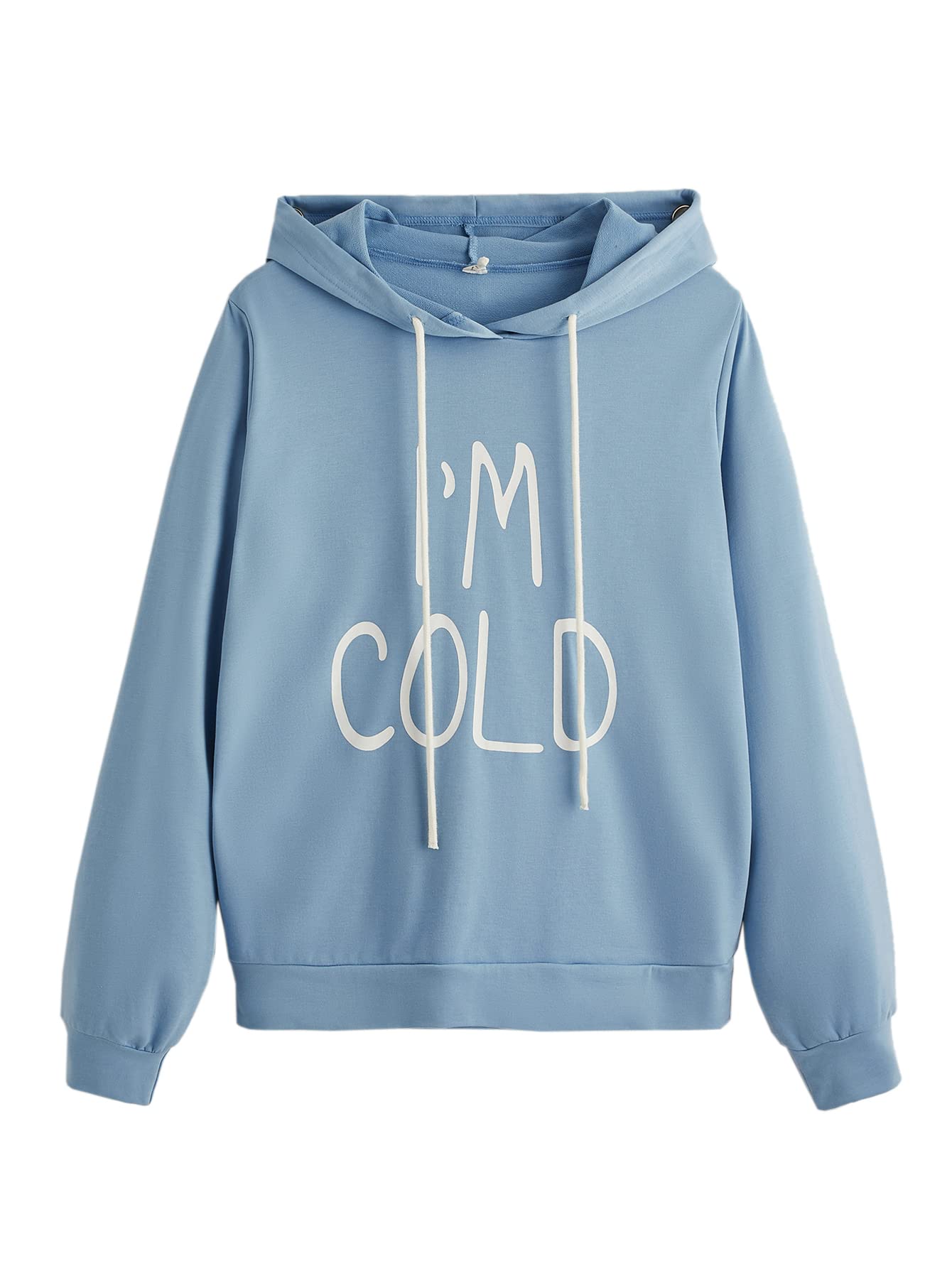 SweatyRocks Womens Hoodies Long Sleeve Pullover Drawstring Sweatshirt Hoodies with Pocket Dusty Blue Letter XXL